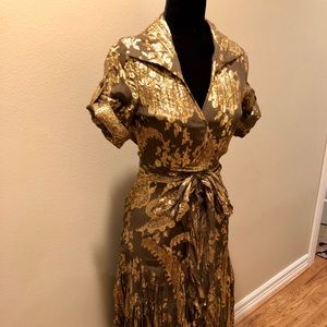 Diane Von Furstenberg gold bronze wrap dress